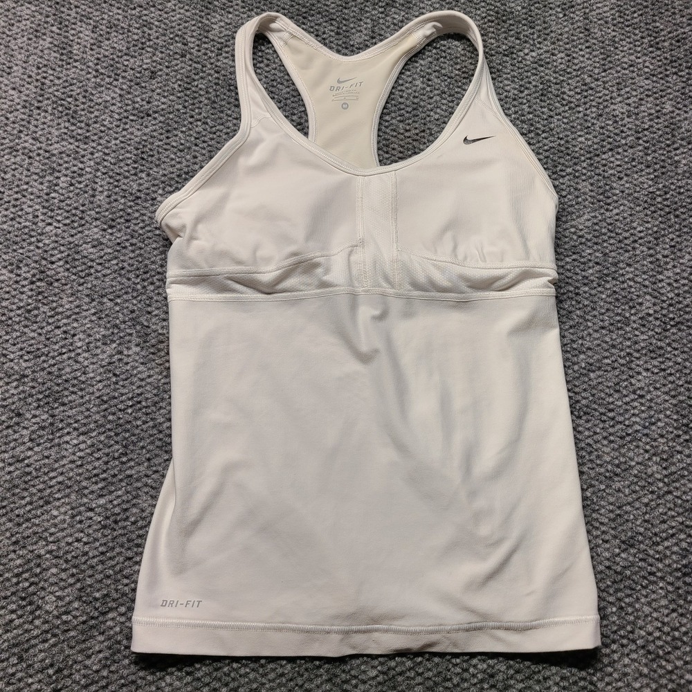 Nike Dri-Fit Compression Tank Top Womens M White Racerback Sleeveless Athletic